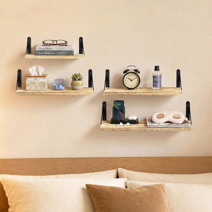 Floating Wall Shelves 4Pcs Rustic Wood Storage Display Rack Bookshelf
