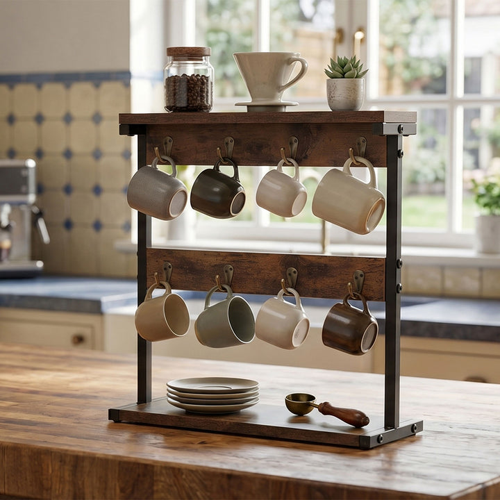 Mug Rack 8 Hook Storage Holder Stand Kitchen Counter Cup Organizer Rustic