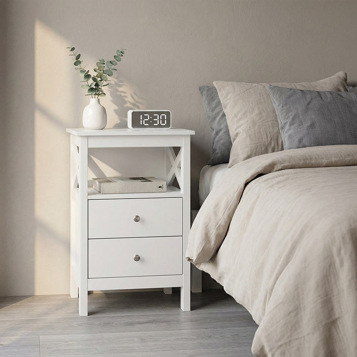 Bedside Table Nightstand Side End Table 2 Drawers Storage Bedroom Cabinet