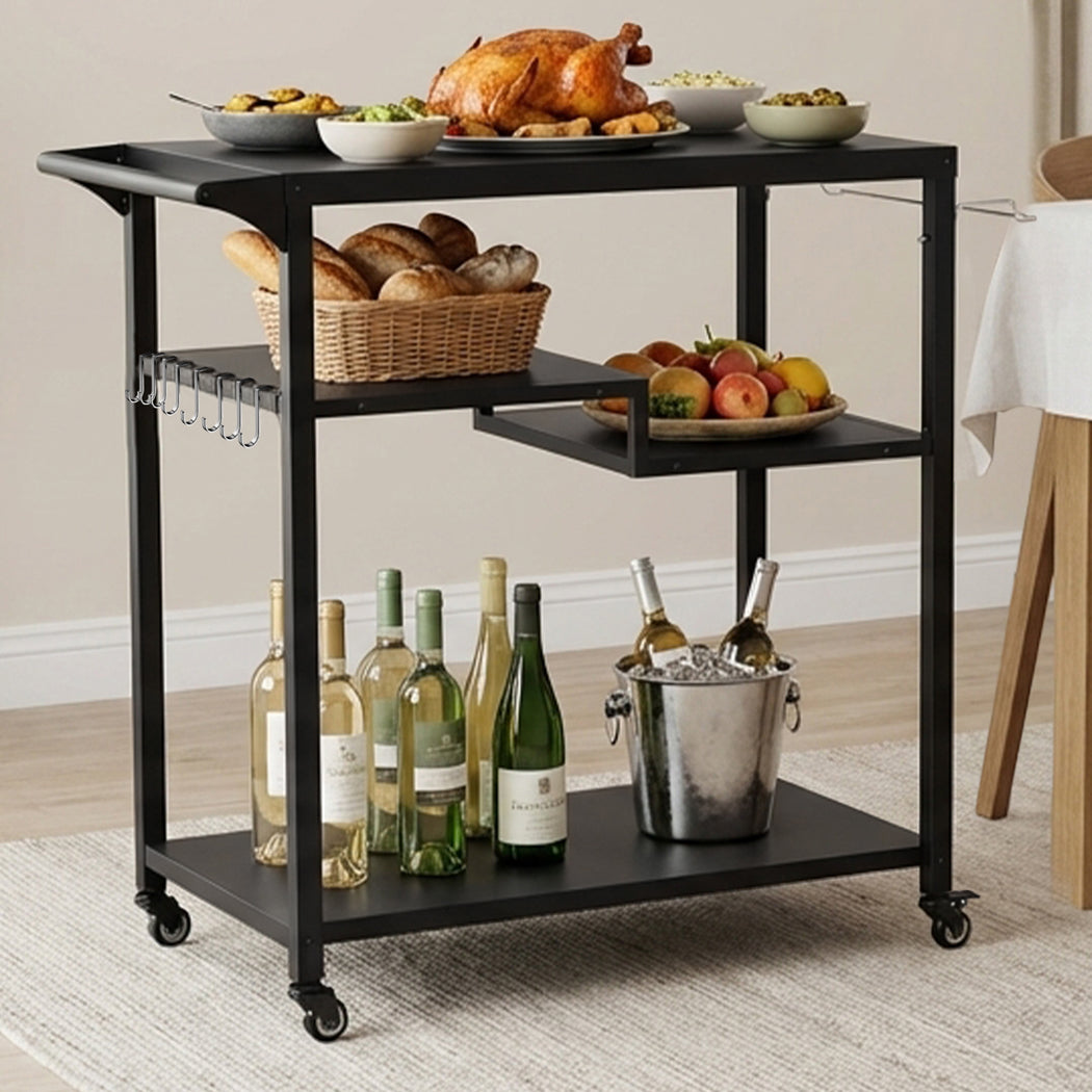 Outdoor Kitchen Cart 3 Tier BBQ Grill Cart Mobile Patio Serving Trolley