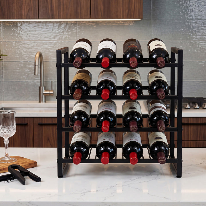 Wine Rack 16 Bottle 4-Tier Metal Display Storage Organizer Adjustable Bar