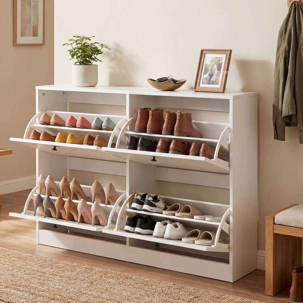 Shoe Cabinet 4 Flip Drawers Vertical Storage Rack Organiser Entryway