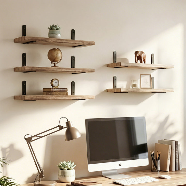 Floating Wall Shelves 5Pcs Wood Wall Mounted Rustic Display Rack Bedroom