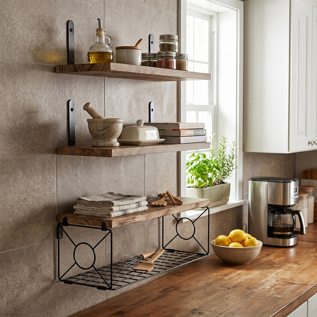 Floating Wall Shelf 3 Pcs DIY Wall Mount Shelves Book Display Rack Basket