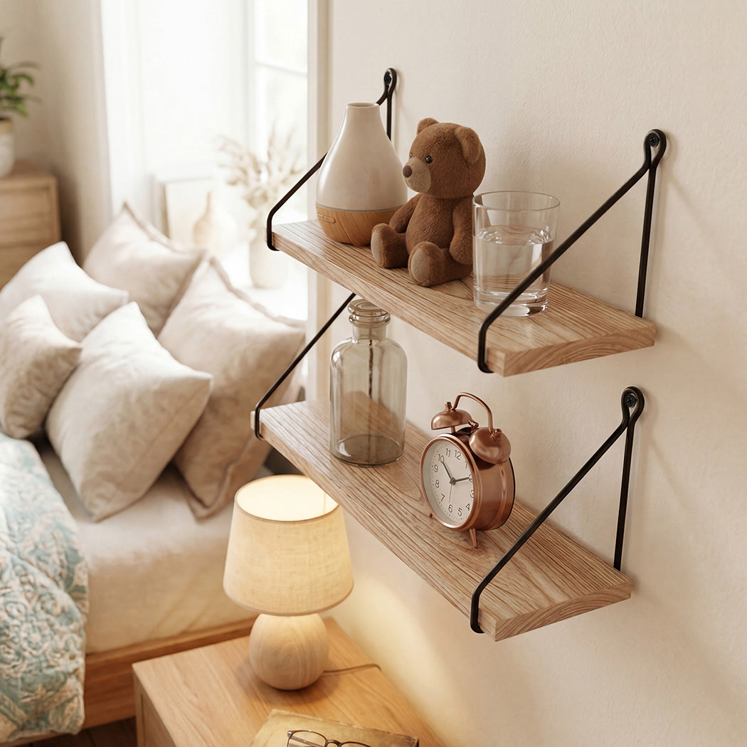Floating Wall Mounted Shelves Rustic 2Pcs Storage Display Bedroom Kitchen