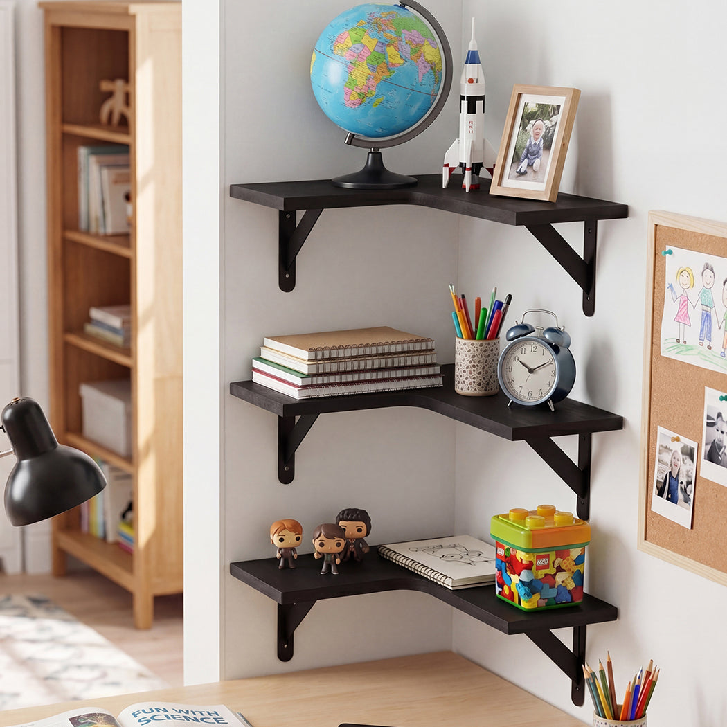 Corner Floating Shelves 3Pcs L-Shaped Wall-Mounted Living Room Storage