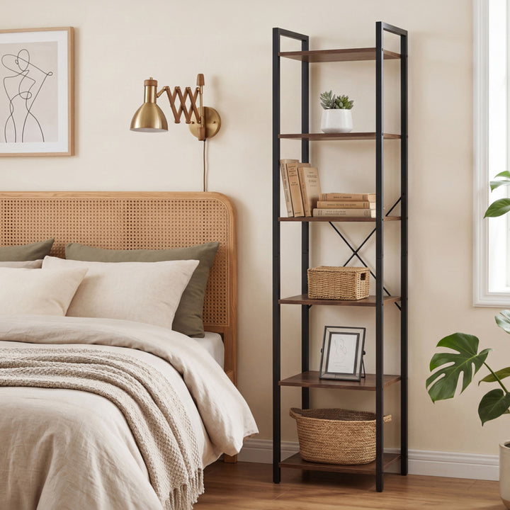 6 Tier Bookshelf Tall Bookcase Storage Shelf Display Rack Living Room