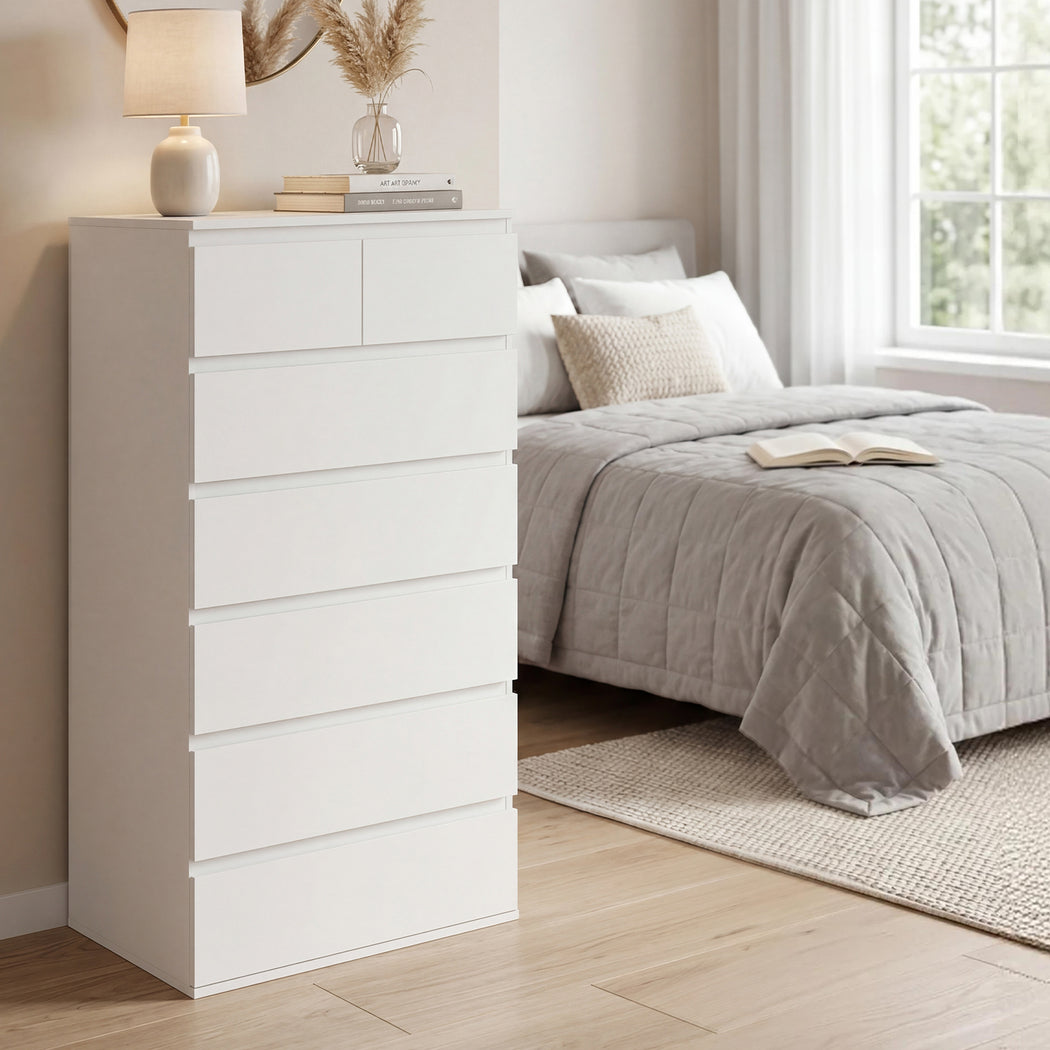 Tall Storage Cabinet 7 Chest of Drawers Dresser Bedroom Cupboard Tallboy