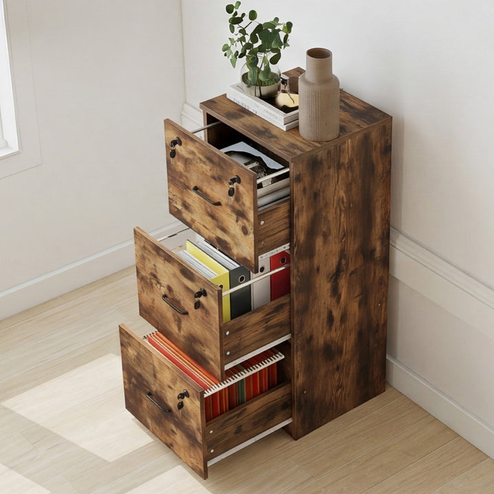 File Cabinet 3 Lockable Drawers Modern Filing Storage Home Office White