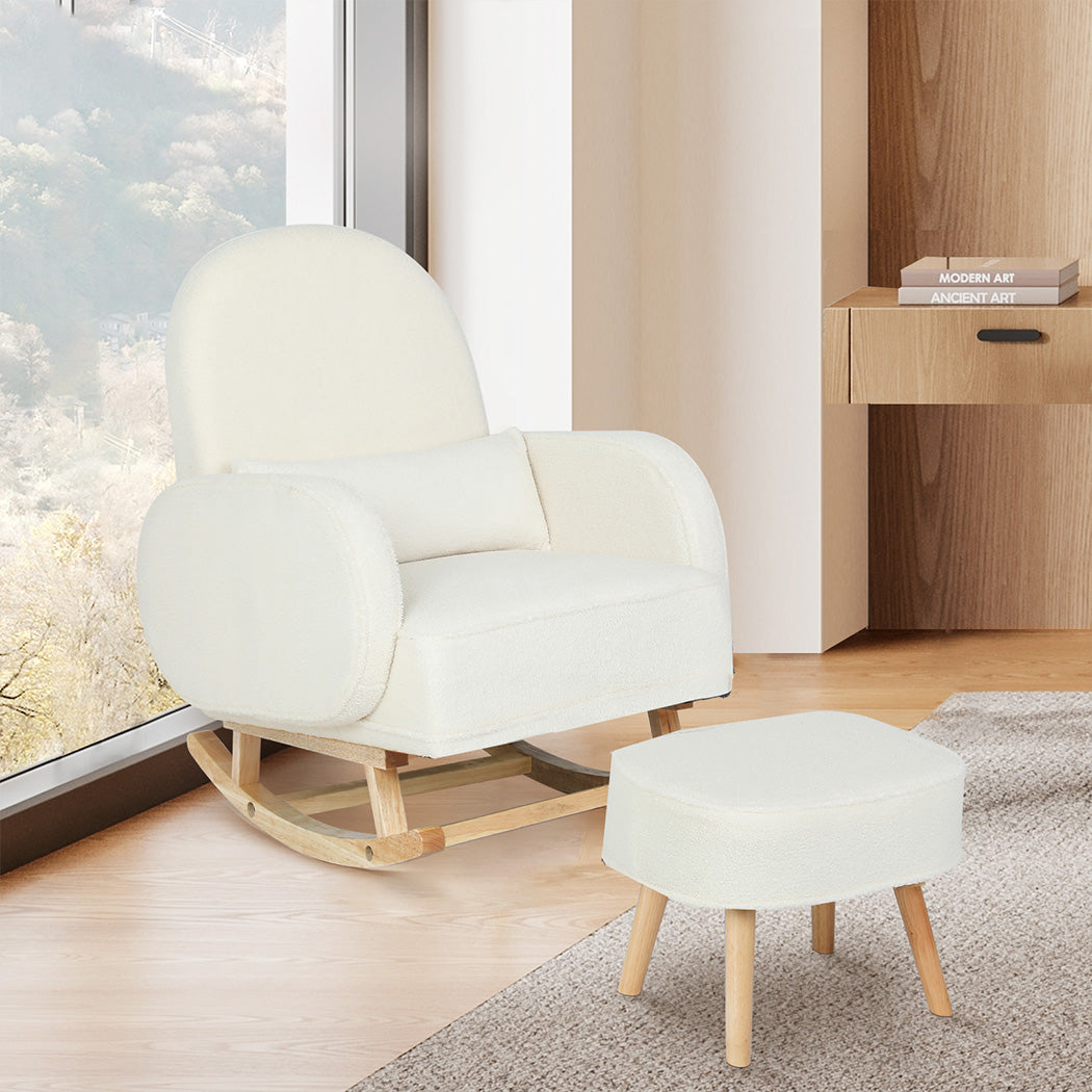 Fleece Rocking Chair with Footstool