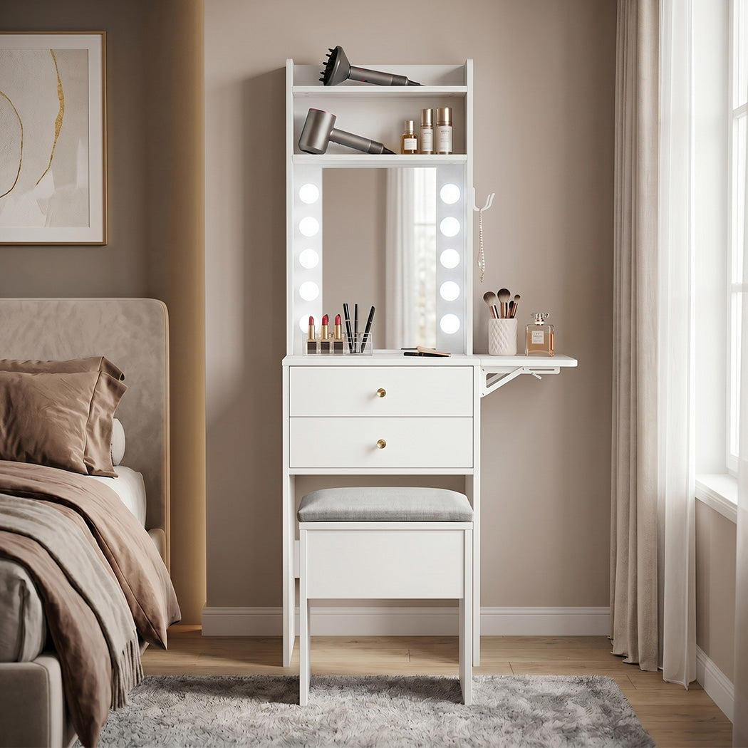 Levede Dressing Table Stool Dressing Vanity Desk Mirror LED Charging Station