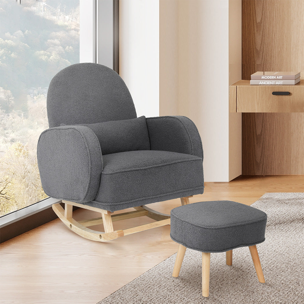 Fleece Rocking Chair with Footstool