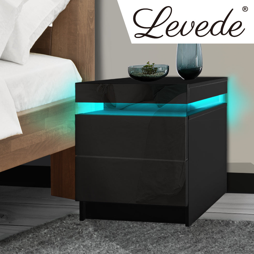 Levede Bedside Tables with RGB LED and 2 Drawers Side Table - Levede