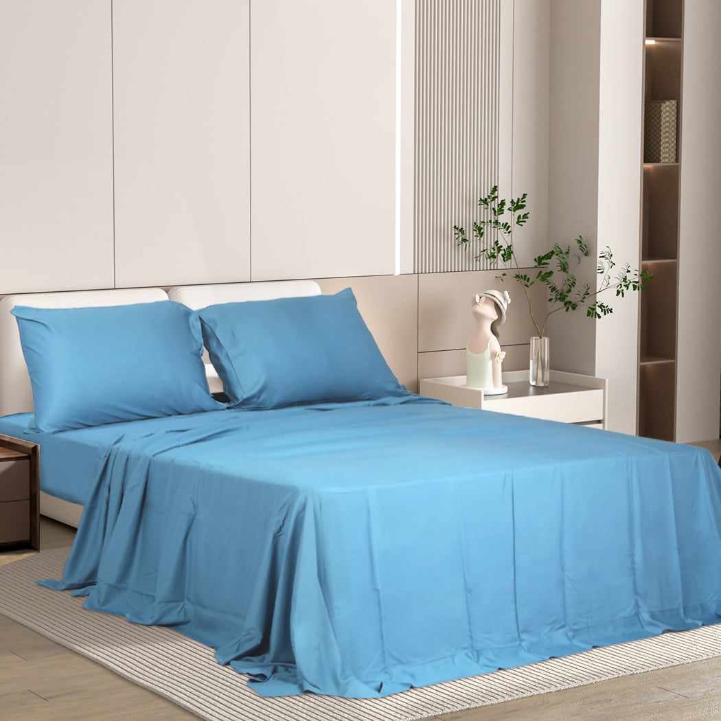 Dreamz 4pcs 100% Bamboo Bed Sheet Set in Blue Colour - Levede