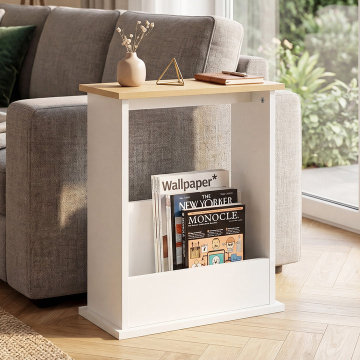 Levede Slim Side Table Magazine Rack Narrow Sofa End Table Storage Living Room
