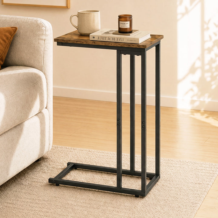 C Shaped Side Table Waterproof Couch Coffee Laptop End Table Metal Frame