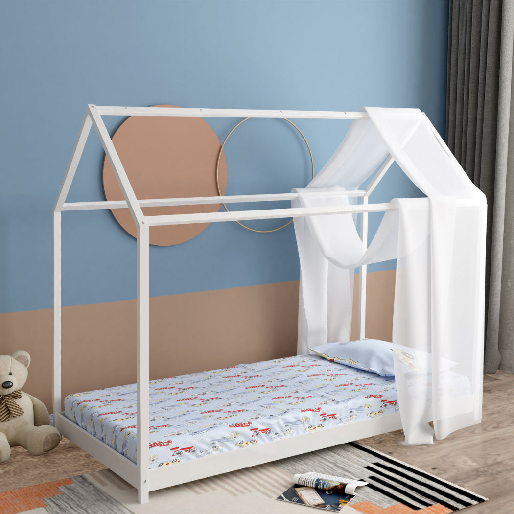 Levede Bed Frame Single Wooden Timber Natural and White - Levede