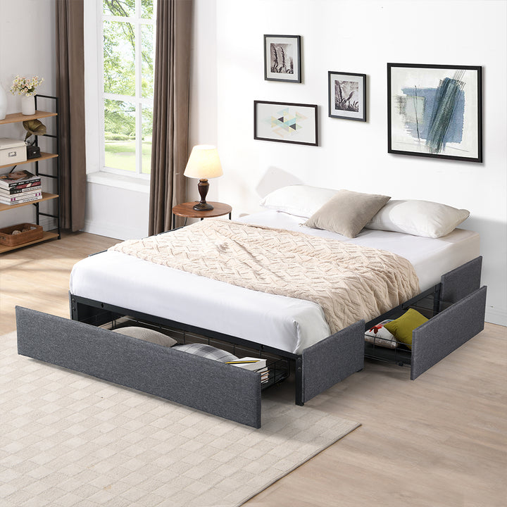 Fabric Bed Frame with 3 Drawers & DIY Headboard