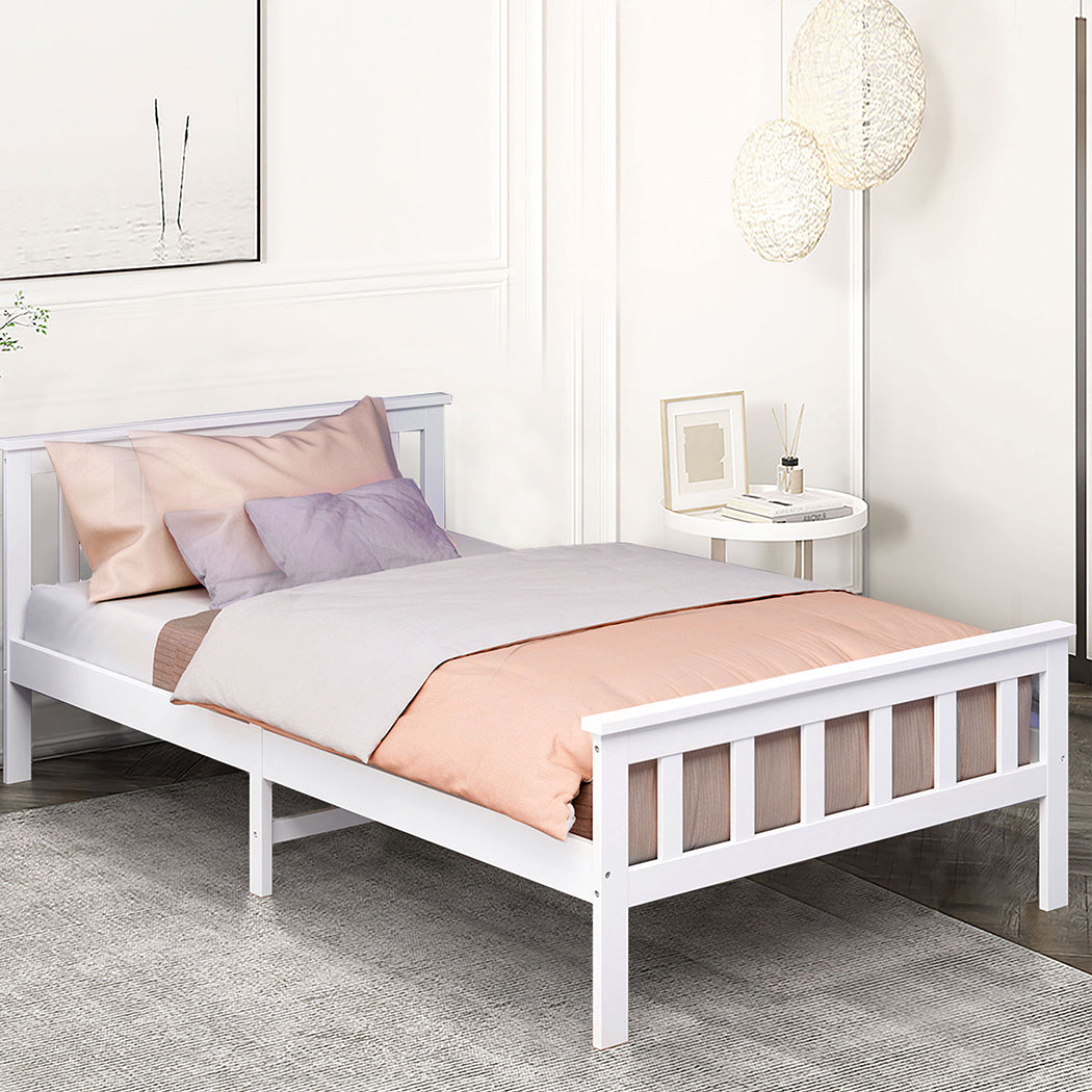 Levede Wooden Bed Frame King Single White-1831592597920026630