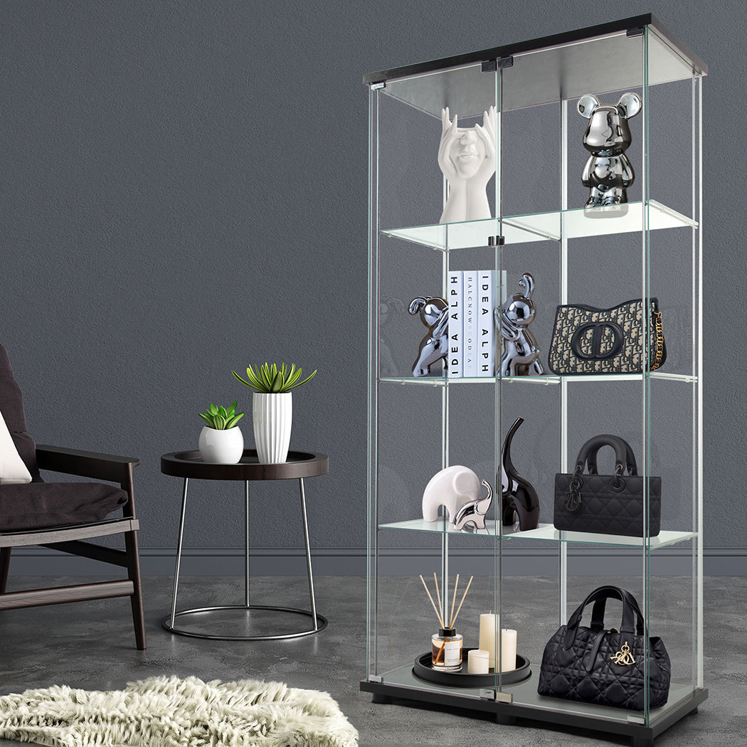 Glass Display Cabinet 2 Doors Collections Storage - Black