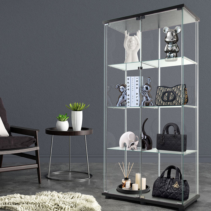 Glass Display Cabinet 2 Doors Collections Storage - Black