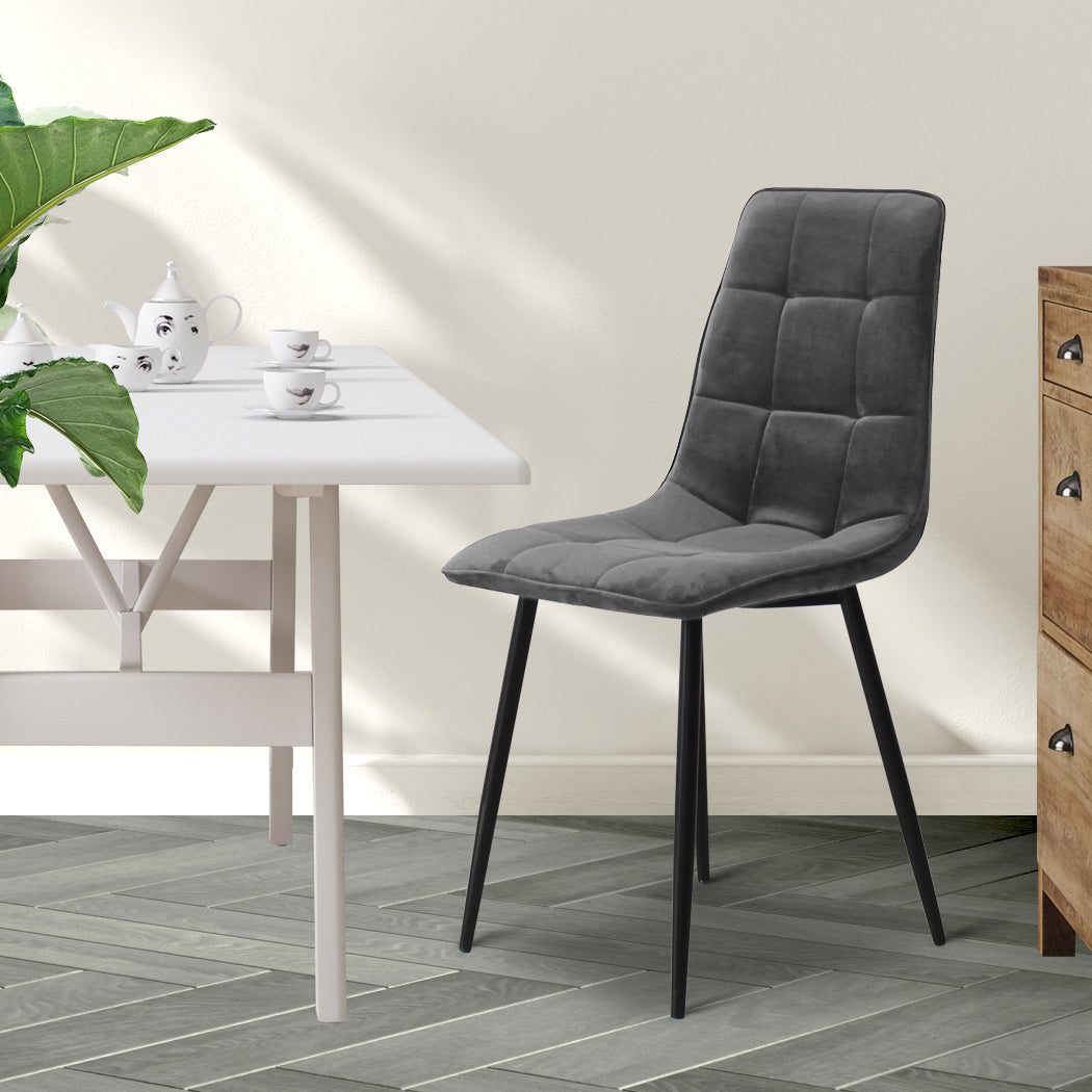 Levede 4x Dining Chairs Kitchen Velvet Grey - Levede