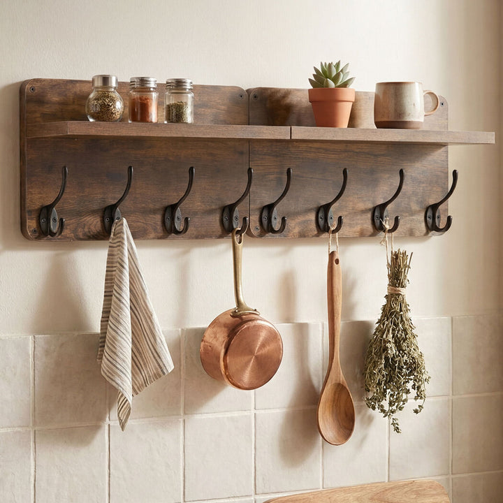 Levede Wall Mounted Coat Rack 2 Pcs Entryway Organizer Storage Rack Shelf Hooks