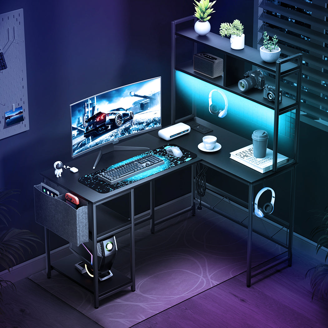 L Shaped Gaming Desk with LED Lights