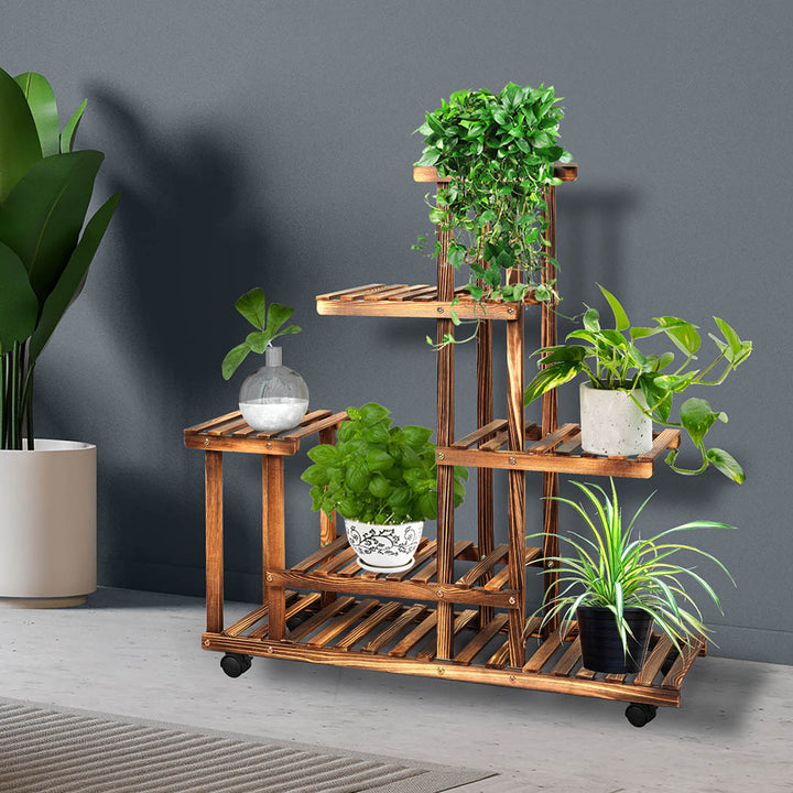 Levede 5-Tier Plant Stand Wooden with Wheels - Levede