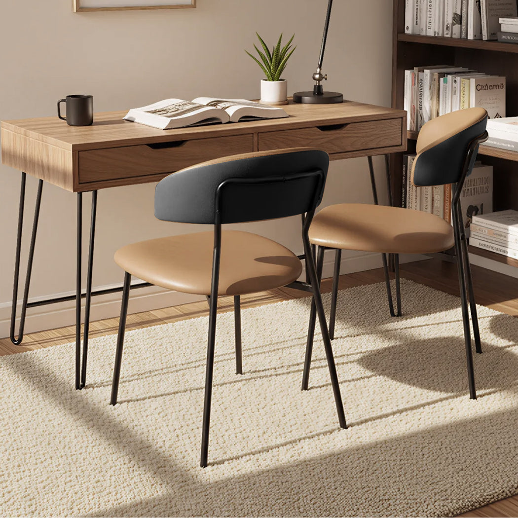 2x Dining Chairs PU Leather Padded Seat Kitchen Lounge Cafe Stackable