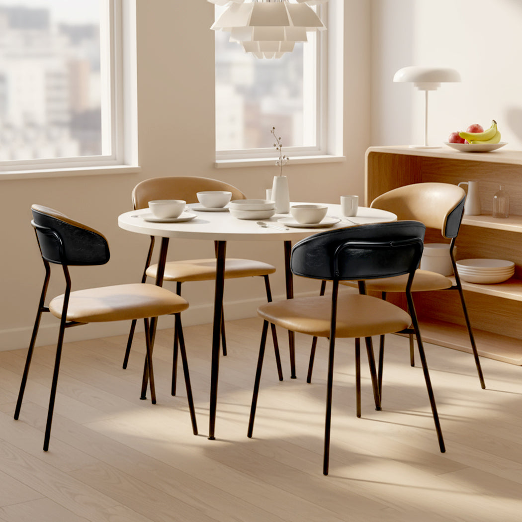 4x Dining Chairs PU Leather Padded Seat Kitchen Lounge Cafe Stackable