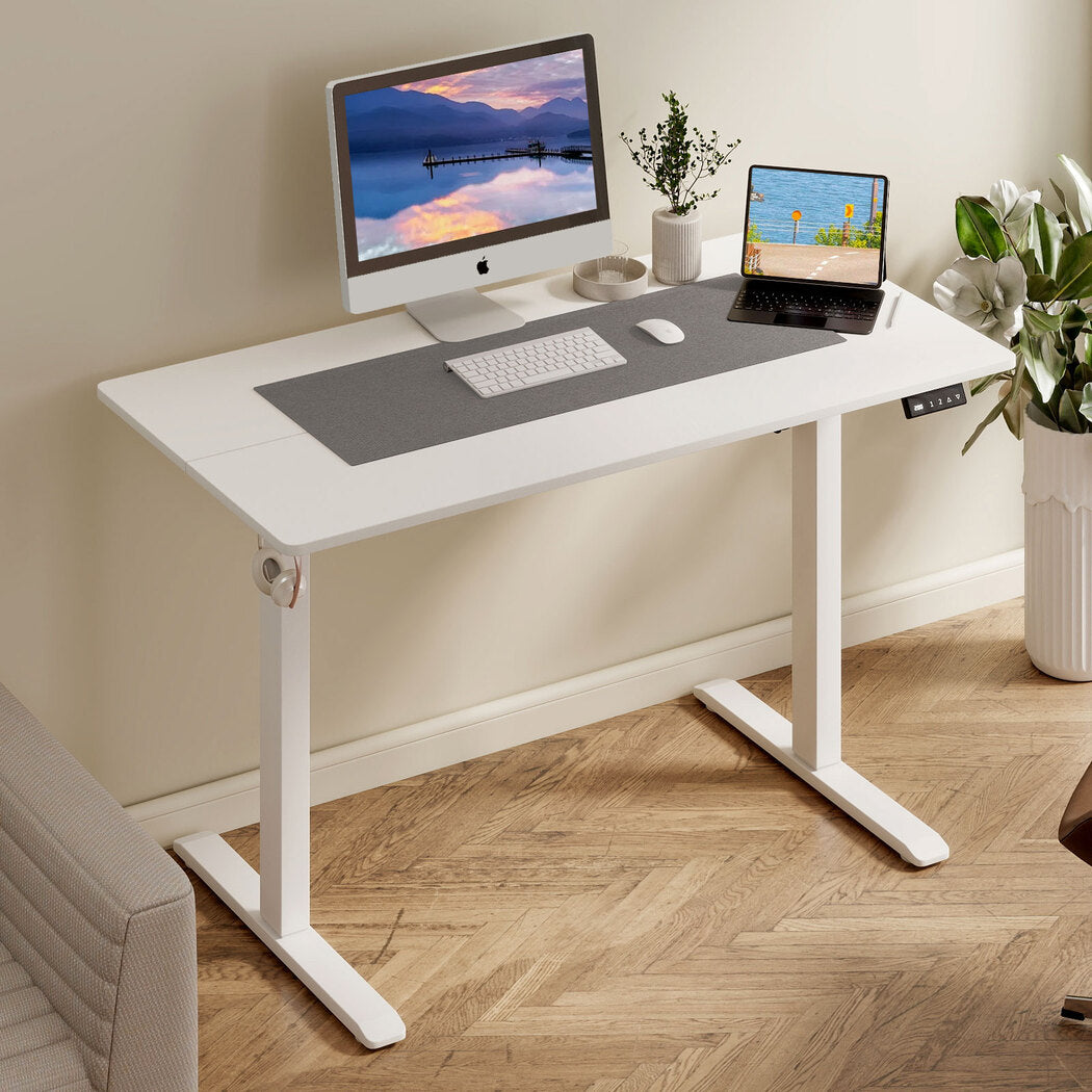 Electric Standing Desk Height Adjustable Gaming Desk Table 110cm White