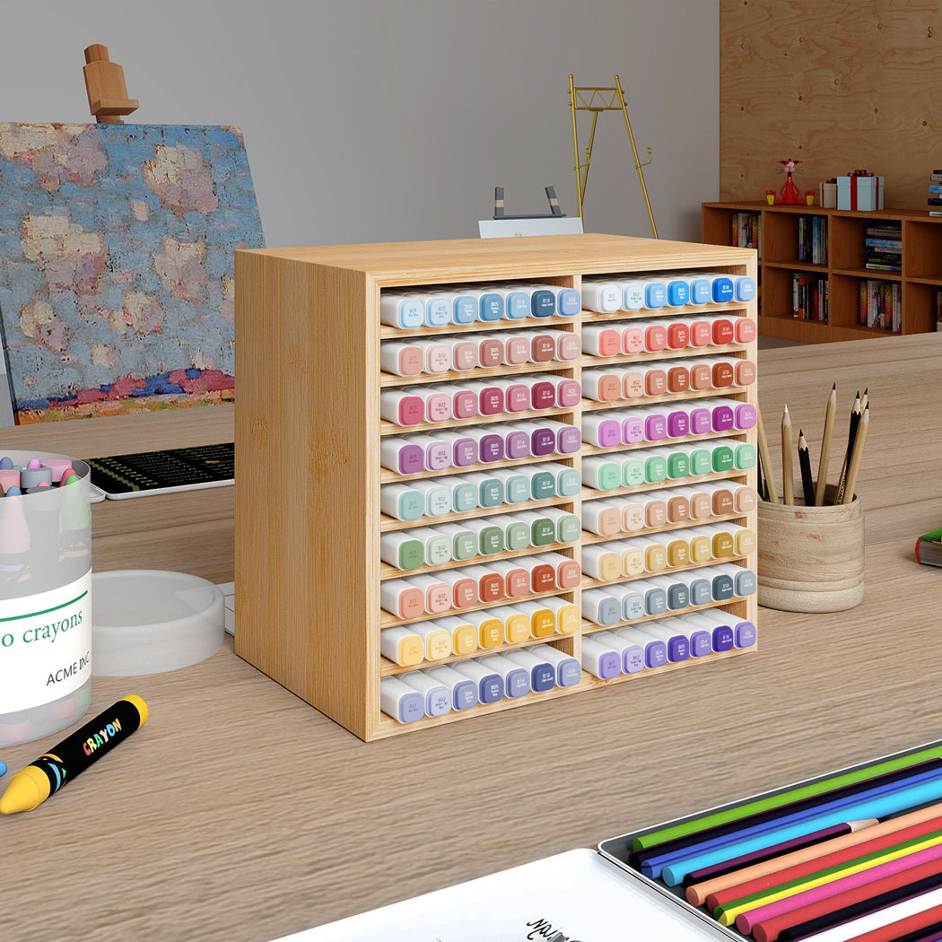 Natural Bamboo Marker Organizer Large Capacity Holder for 126 Markers.