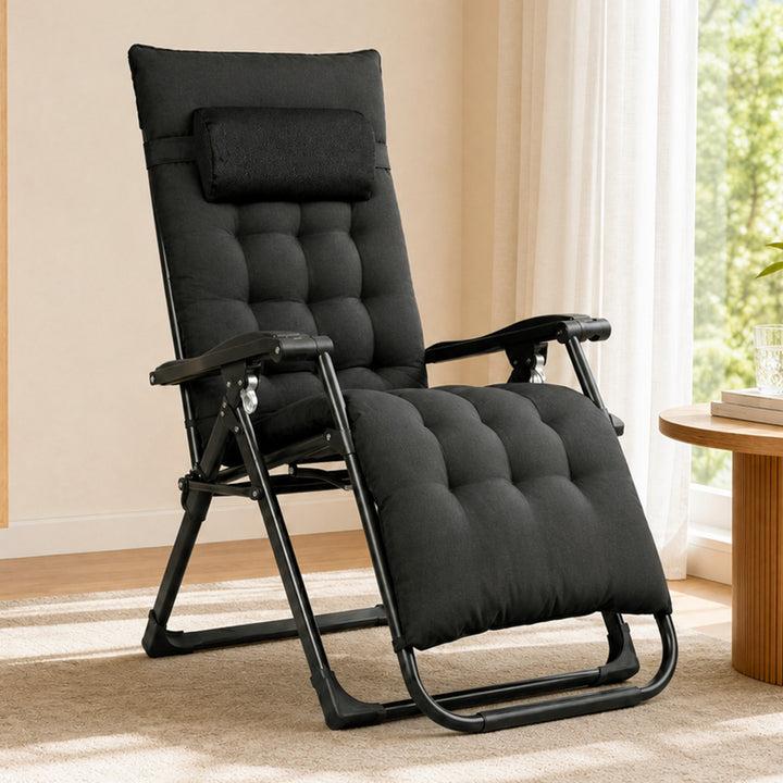 Zero Gravity Chair Lounge Lockable Outdoor Recline Cushion Tray Black