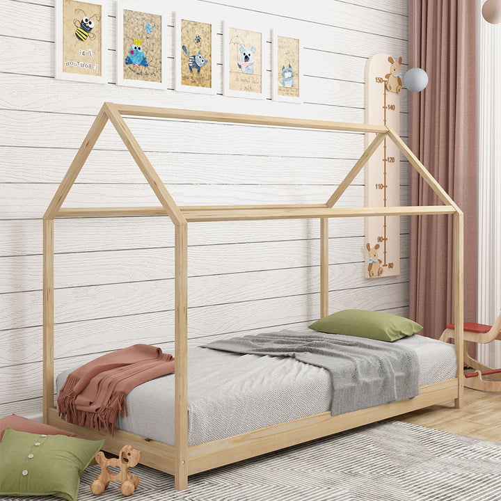 Levede Bed Frame Single Wooden Timber Natural and White - Levede