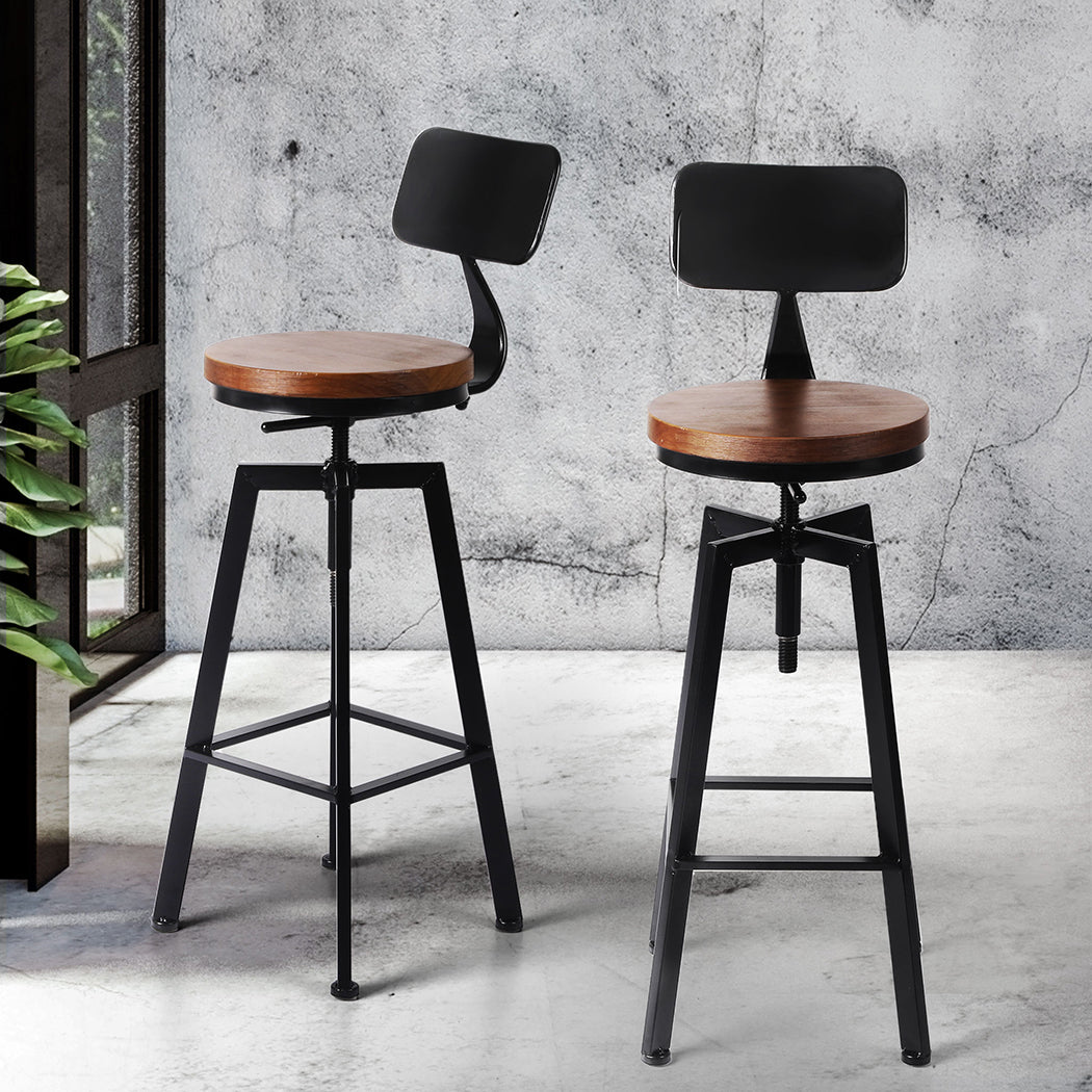 Levede Industrial Bar Stools Kitchen Wooden Metal Set - Levede