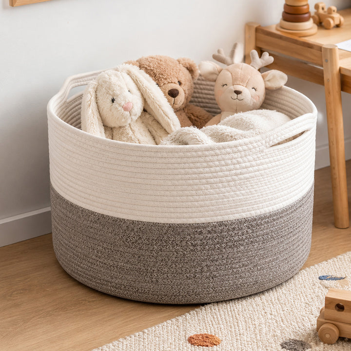 Blanket Basket Large Cotton Rope Jute with Handles Foldable Home Yellow