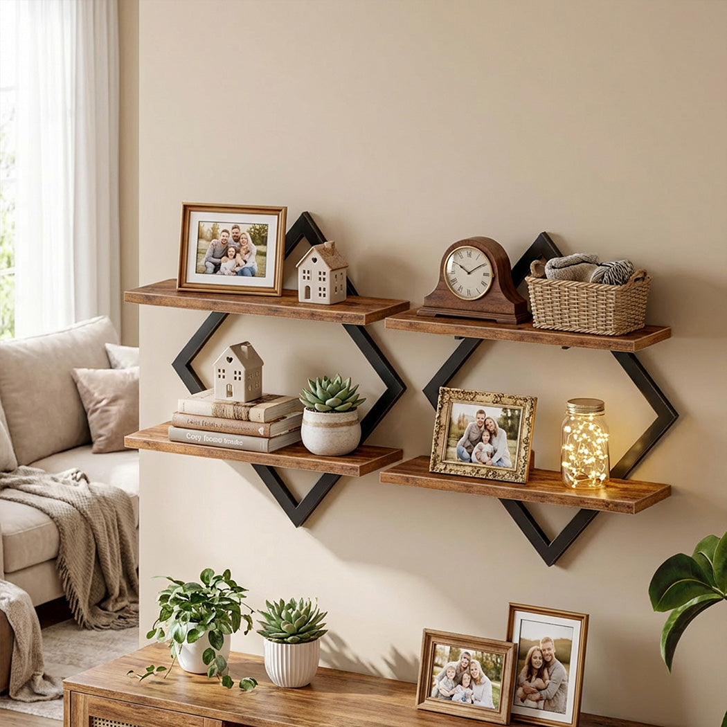 Levede Wall Shelf Floating 2 Tier Storage Decorative Bookshelf 2 Pcs Living Room