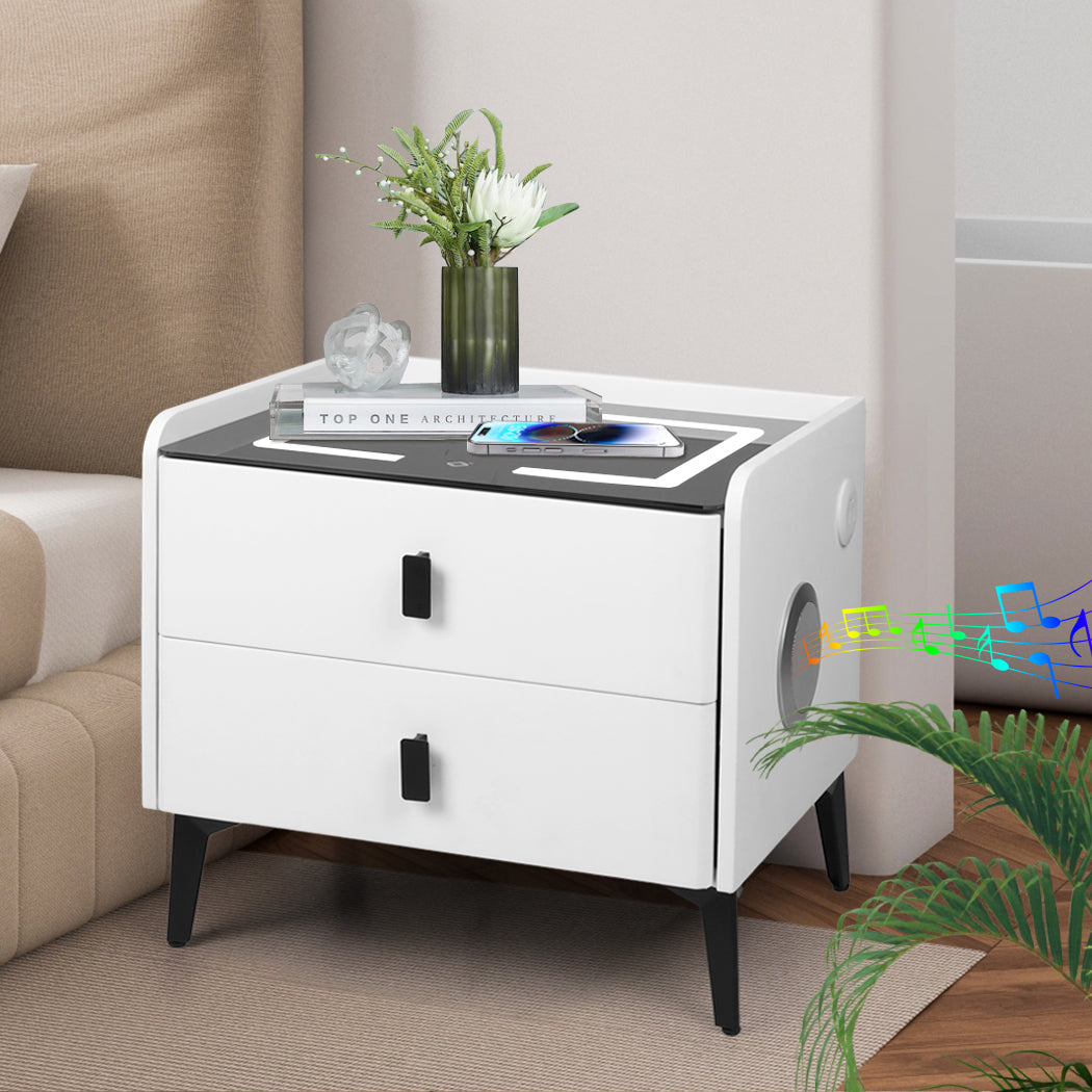 Levede Bedside Table with LED Lights and Storage Drawers - Levede