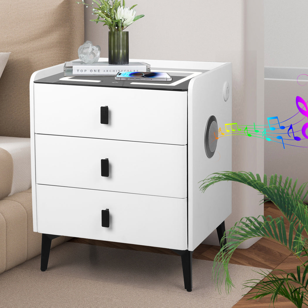 Levede Bedside Table with LED Lights and Storage Drawers - Levede