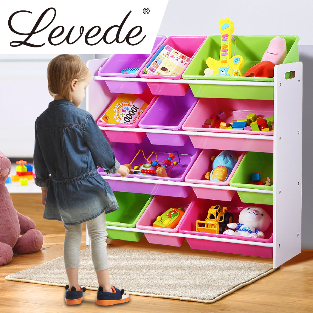 Levede Kids Toy Box Bookshelf with 12 Bins for Organizing Toys and Books - Levede