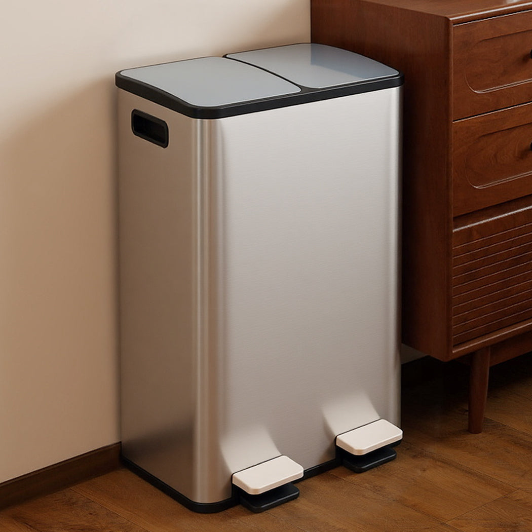 Toque 60L Pedal Bin Stainless Steel Kitchen Trash Waste Can Recycling Dustbin