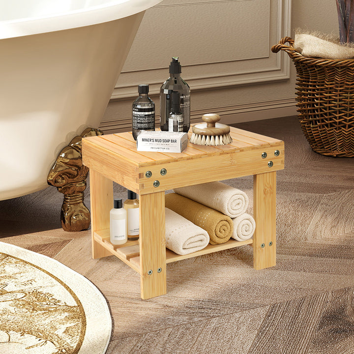 Bamboo Step Stool Small Bedside Stool Non-Slip Footrest Storage Chair.