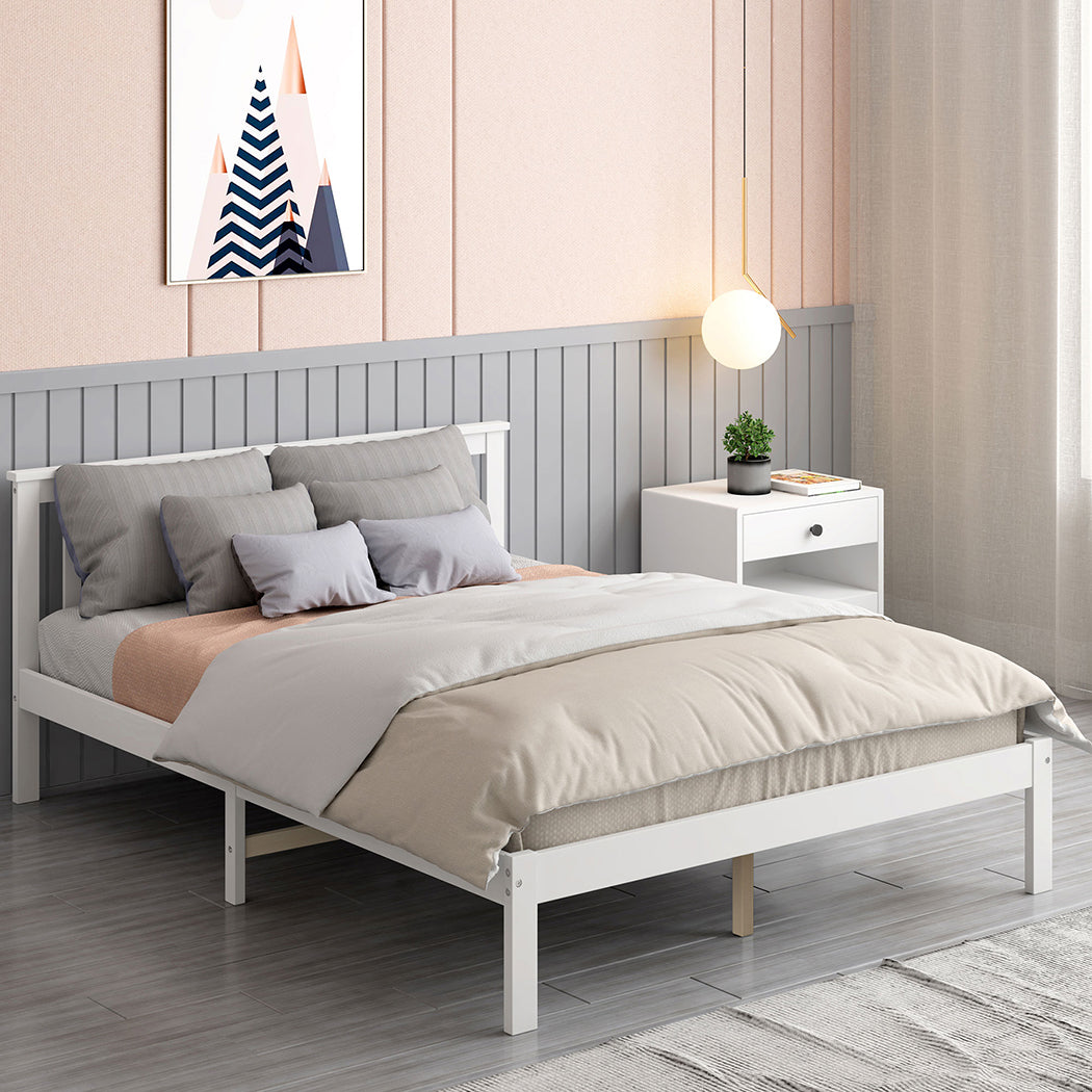 Levede Wooden Bed Frame Full White - Levede