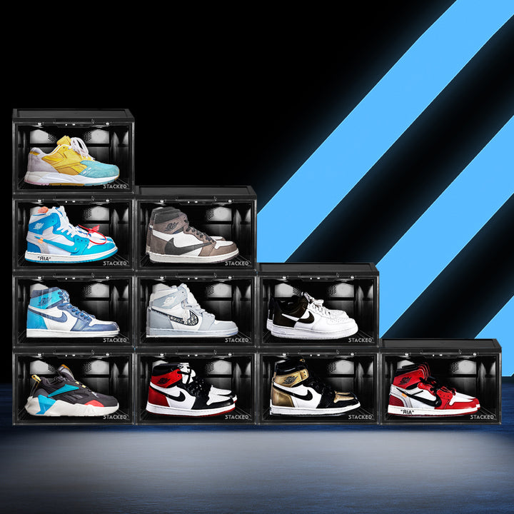 Black Shoe Box Sneaker Display Case LED Lighted Magnetic Anti-oxidation Clear