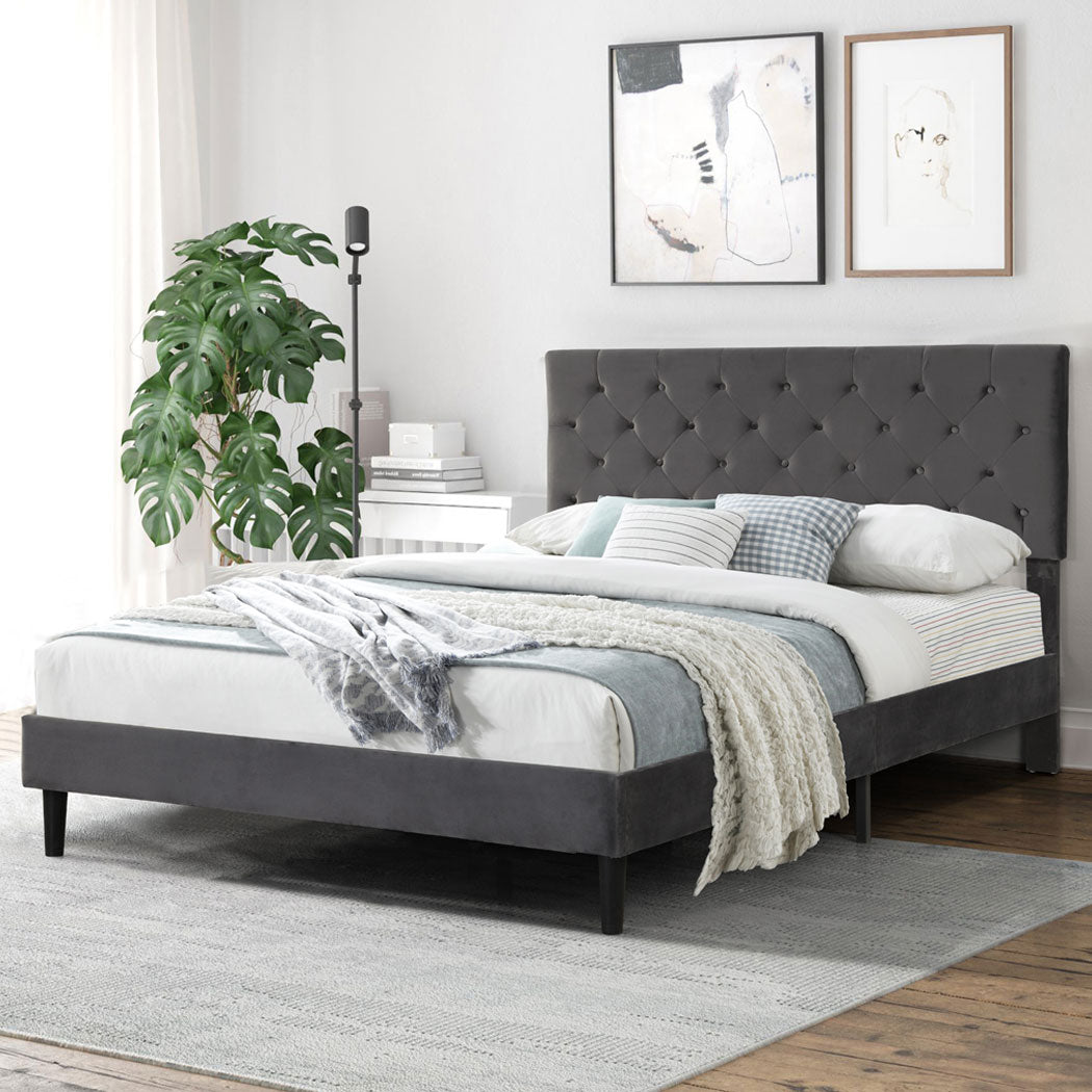 Levede Bed Frame Mattress Base Platform with Wooden Velvet Headboard - Levede