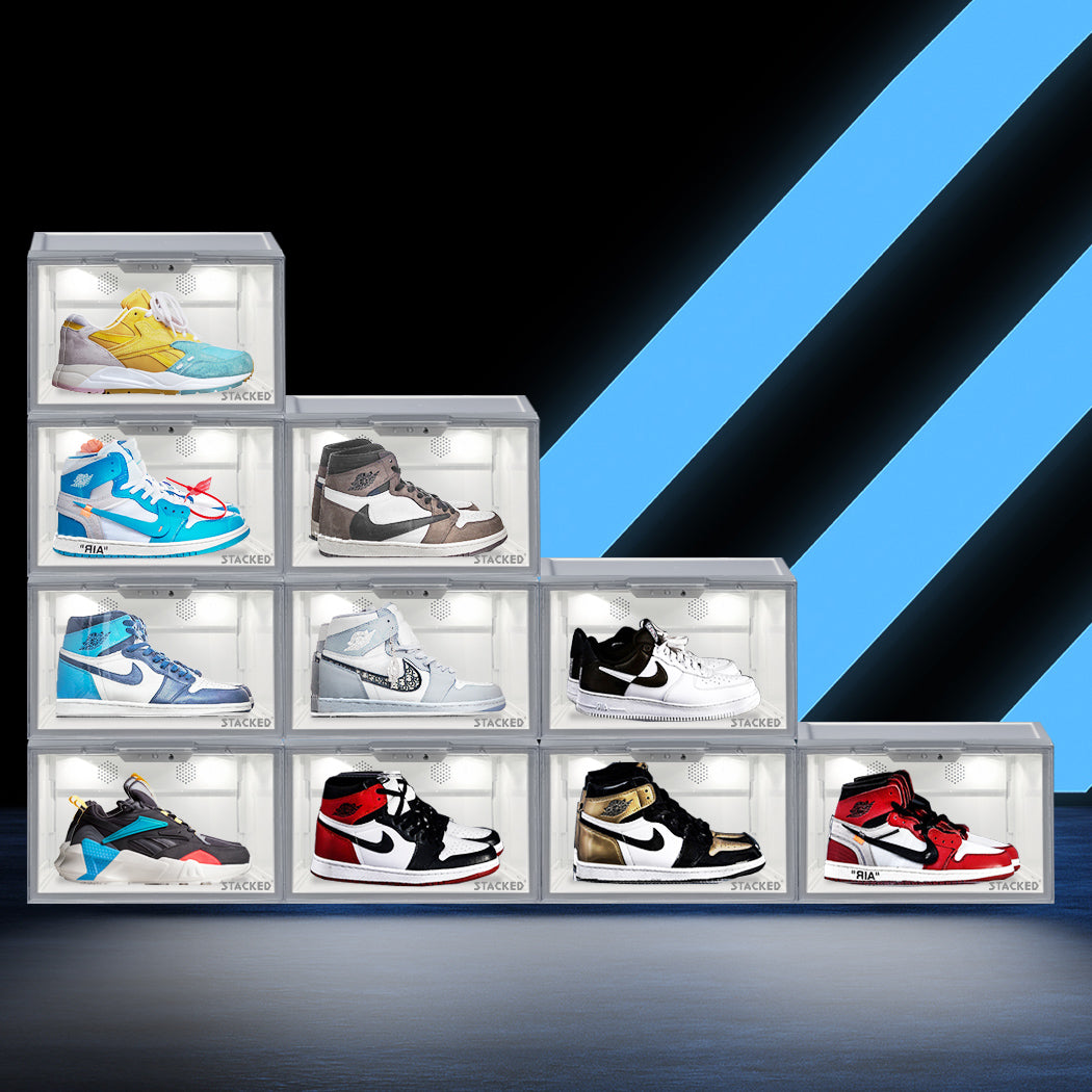 White LED Shoe Storage Box Lighted Sneaker Display Case Voice Anti-oxidation