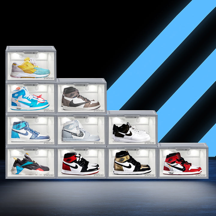 White LED Shoe Storage Box Lighted Sneaker Display Case Voice Anti-oxidation