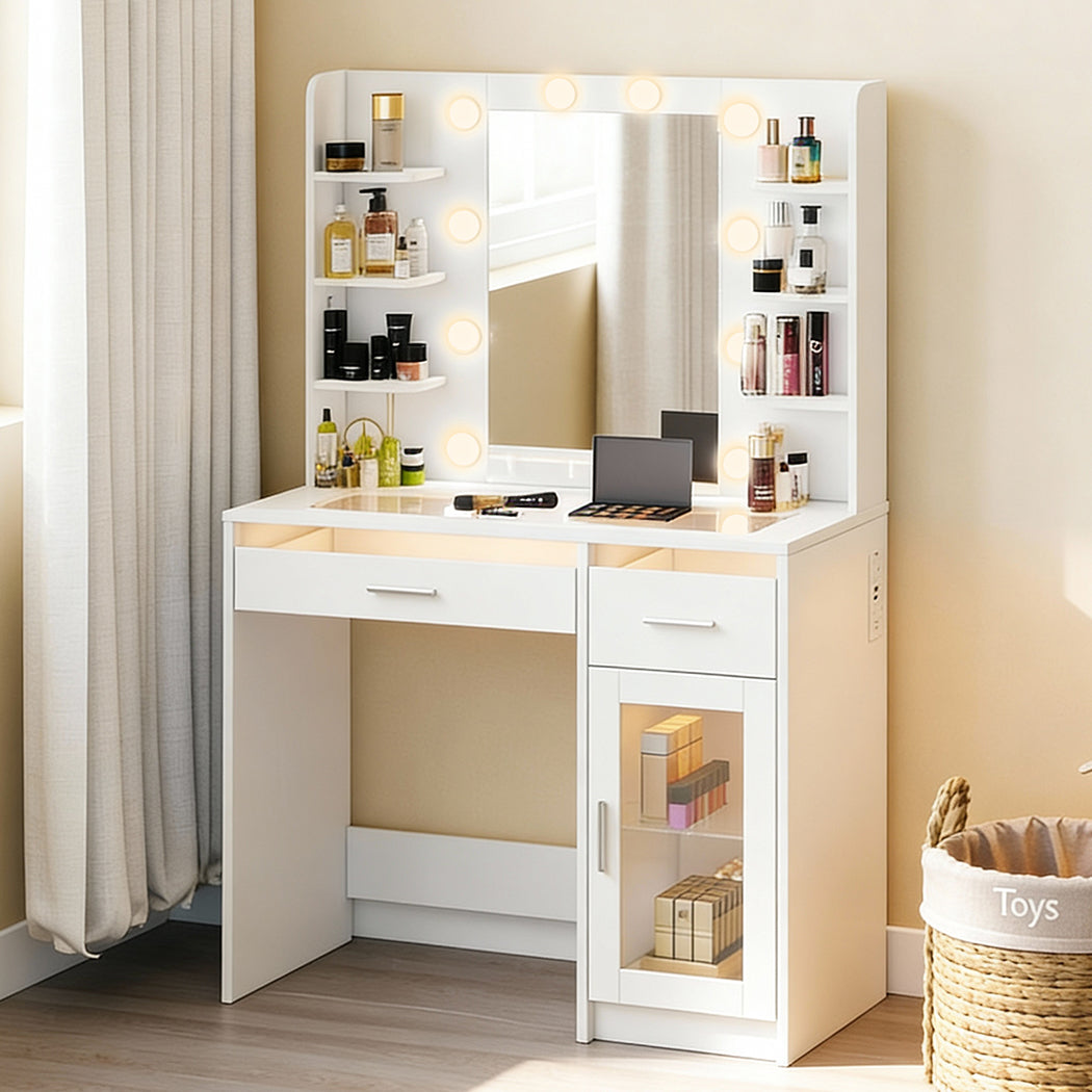 Vanity Desk Makeup Mirror 10 Bulbs Drawers Storage Cabinet Dressing Table