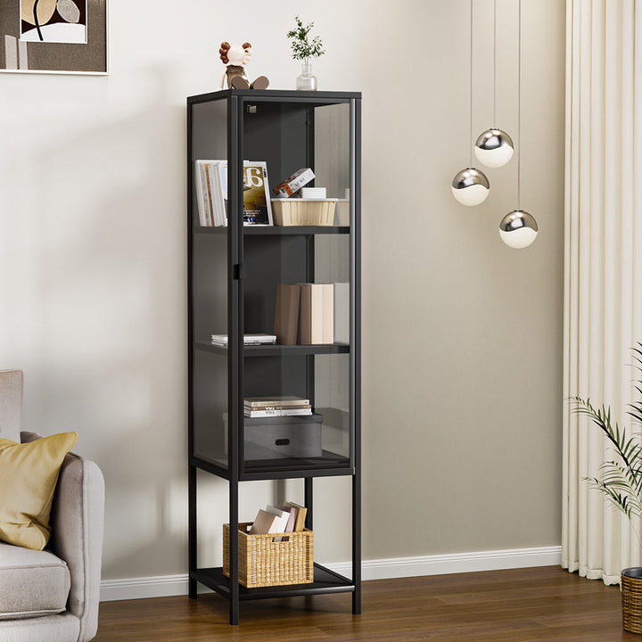 Display Cabinet With Glass Door Steel Frame Black